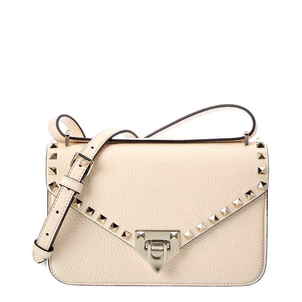 Valentino Rockstud Small Grainy Leather Shoulder Bag, White